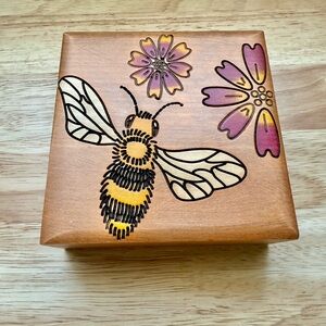 Bee & Flowers Wooden Jewelry Box